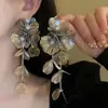 Pendientes de Plata con Aguja de Estilo Étnico con Flores de Piedra Ojo de Gato Incrustadas de Diamantes, Pendientes de Moda de Lujo Ligero de Gama Alta, Pendientes Sencillos de Nicho para Mujer