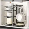 Prateleira de armazenamento em aço inoxidável 304, prateleira de cozinha, armário de chão, armazenamento multicamadas sob a pia, organizador de ganchos para panelas