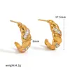 Pendientes de Acero Inoxidable con Forma de C Incrustados de Diamantes Estilo Ins Europeo y Americano para Mujer, Pendientes Elegantes y de Moda de Acero de Titanio Dorado de 18K