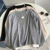 Maillard Contraste de Cor Malha Falso Duas Peças Camiseta de Manga Comprida Feminina Início do Outono Slim-fit Curto Lã Base Camisa Top Trendy