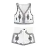 Fabricantes Mayoristas de Ropa para Mujer Transfronterizos 2025 Nueva Moda Bordado Cuello en V Sin Mangas Chaleco Shorts Conjunto para Verano