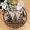 Jogos Americanos de Natal Transfronteiriços, Jogos Americanos Redondos de Bambu com Imitação de Linho, Tapetes de Isolamento Térmico para Festas de Fim de Ano, Decorações de Mesa Antiderrapantes