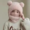 Touca Infantil de Lã Tricotada para Menina e Menino Outono e Inverno Cachecol Integrado com Capuz Touca Bebê Corta-vento Aquecedor de Orelhas