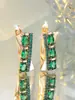 Pendientes Geométricos Esmeralda de Lujo Ligero con Acentos de Diamante, Pendientes Vintage Franceses de Circonita Verde, Joyería Elegante de Alta Gama al por Mayor