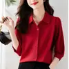 Blusa de Gasa para Mujer, Manga Media, Verano, Manga Tres Cuartos, Profesional, Estilo de Alta Gama, Top de Verano, Entrevista, Manga Cinco Cuartos, Blusa de Color Sólido