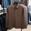 Camisa polo masculina para meia-idade e idosos com bolsos reais, novo estilo outono 2026, listrada, confortável, camiseta de manga comprida para homens