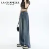 Calça Jeans Wide Leg Justa para Mulheres Verão 2025 Tendência Versátil Nova Cintura Alta Retrô Solta Reta Comprimento Total