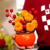 Decoración Artificial de Año Nuevo Fruta de Caqui Arreglo Floral Caqui Deseoso Fruta Roja Cubo de la Fortuna Adorno de Mesa para Sala de Estar Regalo de Bendición