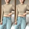 Pacote Combinado com Blusa Básica Tricotada Slim de Gola Alta Metade, Forrada com Lã Quente, Top Feminino para Outono e Inverno, Gola Pequena, Mangas Longas