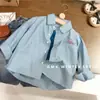 Nova Camisa Listrada Estilosa Estilo Coreano para Meninas da Primavera e Outono, Blusa Versátil da Moda com Manga Longa para Crianças, Tendência de Comércio Exterior