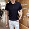 Camiseta polo masculina de manga curta, respirável, de malha listrada, com lapela, de cor sólida, confortável, para o verão de 2025