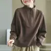 Suéter de Otoño 2025 con Cuello Alto y Media Cremallera Ropa Exterior Estilo Mujer Manga Larga Pulóver Top Casual Holgado Mujer