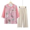 Traje de verano para madre, nuevo estilo, camisa Guofeng para mujeres de mediana edad y mayores, cárdigan de verano para abuela de 60 años, ropa para suegra