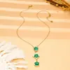 Estilo Popular Transfronteiriço Trevo da Sorte de Cinco Folhas Corrente para Clavícula Moda Feminina Losango Pingente de Borla Flor Dupla Empilhada Colar Longo