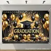 Banner de telón de fondo para fiesta de graduación transfronteriza, telón de fondo negro y dorado "Felicitaciones por la Graduación", fondo de decoración para ceremonia de graduación