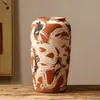 Conjunto de três vasos de cerâmica retrô com pinceladas feitas à mão, vaso de flores de cerâmica grossa estilo Wabi-Sabi, padrão artístico de pinceladas, ornamento para arranjo floral
