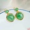 Pendientes de botón Huibao de plata S925 con cabujón de esmeralda africana, elegantes, sencillos, versátiles, de alto nivel, para temperamento, de mujer