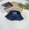 Sombrero de pescador de mezclilla estilo japonés Cuatro estaciones patrón de lazo mezclilla lavada desgastada azul mezclilla para mujer sombrilla sombrero de cubo que combina con todo