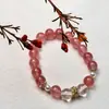 Pulseira de Cristal de Morango para Mulheres, Presente para Melhor Amiga, Pulseira Multi-Tesouro Flor de Pessegueiro, Pulseira de Cristal Rosa da Sorte para Mulheres
