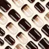 Uñas Portátiles de Comercio Exterior Más Vendidas, Pegatinas Francesas Color Tan con Lámina Dorada, Uñas Postizas Portátiles Press on Nails
