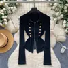 Cardigan Retro Cool Coreano Hebilla Metálica Cremallera Picante Manga Larga Cintura Delgada Superior para Viajar Adelgazante Versátil Capa Base para Mujer
