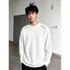 Moda Sudaderas con Costuras de Comercio Exterior para Hombre Otoño Invierno Ropa Juvenil para Hombre Holgada Color Sólido Casual Versátil Cuello Redondo Manga Larga Camiseta para Hombre