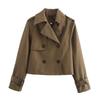 Amazon Ropa Europea y Americana 2025 Primavera y Otoño Nuevo Estilo Solapa Doble Botonadura Chaqueta Cortavientos Corta Top A14075