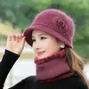 Gorro de lana tejida de piel de conejo para mujeres de mediana edad y mayores para personas mayores y sombrero de abuela, gorro tipo cuenca para madre grueso y cálido con forro polar