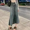 Falda vaquera con abertura para mujer, nuevo estilo de verano, de cintura alta, adelgazante, línea B, de longitud media, ajustada al cuerpo