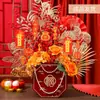 Decoraciones de Año Nuevo, Cubo de la Fortuna Floral de Terciopelo para Nochevieja, Cubo de Abrazos de Frutas Rojas Terminado, Decoración del Festival de Primavera, Arreglo para Inauguración de Casa Nueva