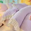 Otoño e Invierno Clase A Estilo Princesa Versión Coreana Estilo Encaje Terciopelo Tallado Terciopelo de Leche Juego de Cuatro Piezas Ropa de Cama Cálida Engrosada 4