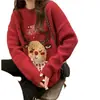 Suéter Vermelho de Rena de Natal Feminino 2026 Outono Inverno Roupa Externa Estilo Solto Preguiçoso Versão Coreana Tricô Roupa Feminina