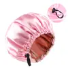 Touca de Cetim Ajustável com Fivela Plana de Camada Dupla para Mulheres, Touca de Beleza para Cuidado com o Cabelo, Cor Sólida, Touca Redonda JDB-256C-7