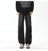 Calças de Trabalho Jeans Patchwork Lavado Retrô Wide Leg Outono Novo High Street Soltas Emagrecimento Perna Reta Comprimento Total Masculino