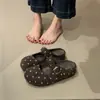 Meias-botas fechadas de sola grossa para mulheres, sapatos únicos, estilo coreano Outono/Inverno 2026, retrô, lã, poá, sem cadarço, para pessoa preguiçosa, mules