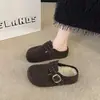 Sandálias de encaixe de lã retrô para mulheres, novo estilo outono/inverno 2026, sapatos Birkenstock de feltro cinza com sola grossa