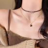 Colar Camadas Duplas Couro Marrom Pedra Olho de Tigre Colar Retrô Luxo Leve Personalizado Estilo Doce e Descolado Corrente para Clavícula