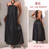 Vestido Largo Casual y Cómodo con Hombros Descubiertos y Halter para Mujer Nuevo Verano Elegante Color Puro Vestido de Noche 888