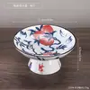 Plato de postre pintado en azul y blanco con pie alto, plato para frutos secos y pasteles de salón de té, plato pequeño de cerámica para frutas para uso doméstico, plato de té y postre para ofrendas budistas