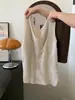 Cor Aveia Falso Duas Peças Estilo Preguiçoso Gola V Tricô Camisola 2026 Novo Verão Slim Fit Top para Mulheres