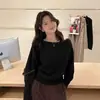 Suéter de tricô elegante e descontraído em estilo francês com design de um ombro só, perfeito para primavera, outono e inverno; um top moderno e sutilmente atraente para mulheres