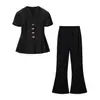 Elegante Conjunto de Duas Peças com Casaco Estilo Commuter e Calça Levemente Flare, Estilo Europeu e Americano, High-End Transfronteiriço Elegância Francesa com Cintura Marcada