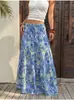 Falda Larga Estampada de Cintura Alta Estilo Vacacional Transfronterizo Europeo y Americano Falda Estilo Bohemio Verano Nueva Holgada Dobladillo Amplio