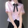 Camisa Branca de Verão Feminina Estudante Camisa de Manga Curta de Verão Saia Plissada conjunto Puro Desejo Uniforme JK Estilo Universitário Estilo Japonês
