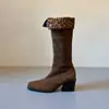 Botas western cuadradas marrones elegantes para mujer, estilo desértico, tacón grueso estilizado, botas apiladas, hasta la rodilla, botas largas de doble uso