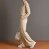 Moda Femenina 2026 Europea y Americana Transfronteriza Casual Color Sólido Cuello Alto Chaqueta Cardigan y Pantalones Rectos Conjunto de Dos Piezas