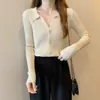 Elegante chaqueta de punto con cuello polo abotonado, chic de principios de otoño, retro francés, prenda interior de manga larga, cárdigan para mujer