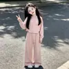 Conjunto Deportivo Rosa Sencillo para Niña Nueva Colección Primavera y Otoño Estilo Coreano para Niños Sudadera con Capucha Pantalones de Pierna Ancha Conjunto de Dos Piezas