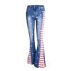 Jeans de Mujer con Bloques de Color y Rayas Estilo Europeo y Americano Transfronterizos con Estampado de Estrellas Pantalones de Pierna Ancha de Largo Completo para Mujer