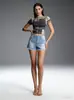 Jeans Feminino de Cintura Alta, Modelagem Slim, Rasgado, de Comércio Exterior Europeu e Americano, Fonte de Suprimento de Alta Qualidade